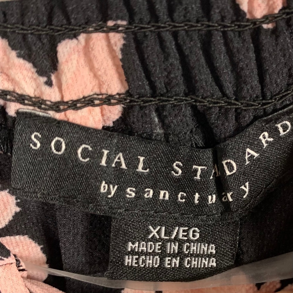 NWT‎ Social Standard Floral Long Sleeve Blouse Top XL Black Pink Boho Peasant - Picture 4 of 9
